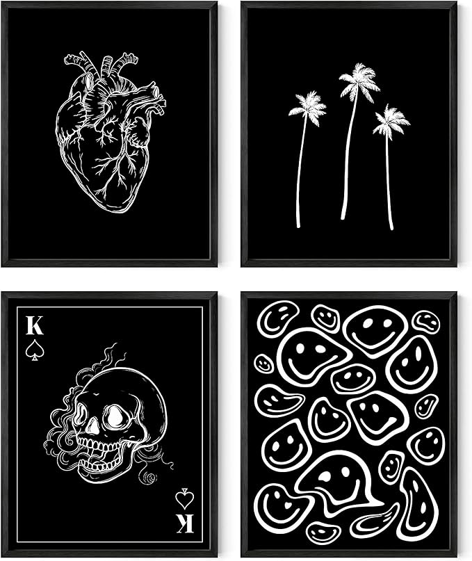 HAUS AND HUES Black and White Poster – Skeleton Poster Art, Cool Grunge Wall Decor for Bedroom, Gothic Skull Wall Art, Edgy Room Aesthetic Print (8x10, Unframed)