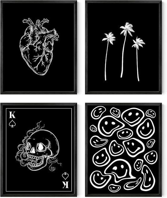 HAUS AND HUES Black and White Poster – Skeleton Poster Art, Cool Grunge Wall Decor for Bedroom, Gothic Skull Wall Art, Edgy Room Aesthetic Print (8x10, Unframed)