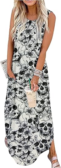 Summer Dresses for Women 2025 Beach Vacation Dress Boho Floral Sundresses Ladies Tropical Pockets Maxi Dress