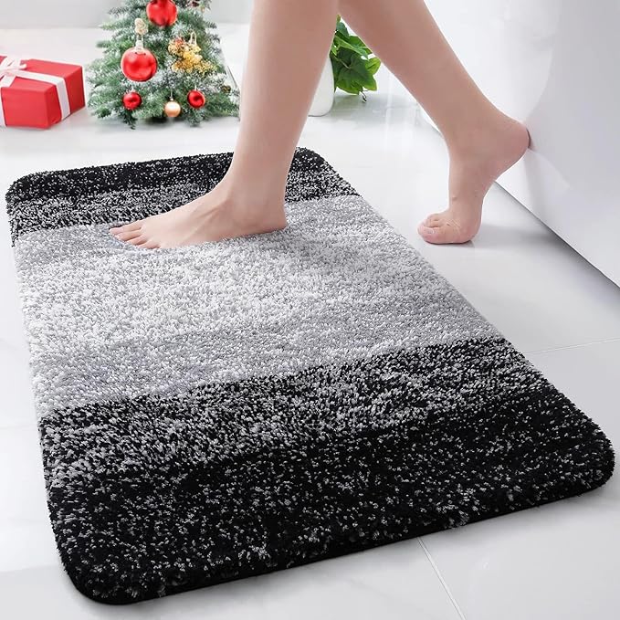 Arotive Microfiber Bathroom Rugs, Shaggy Soft and Absorbent Bath Rug, Non-Slip, Thick Plush Machine Washable Dry Bath Mats for Bathroom, Tub and Shower, 24x16, Black, Rectangular
