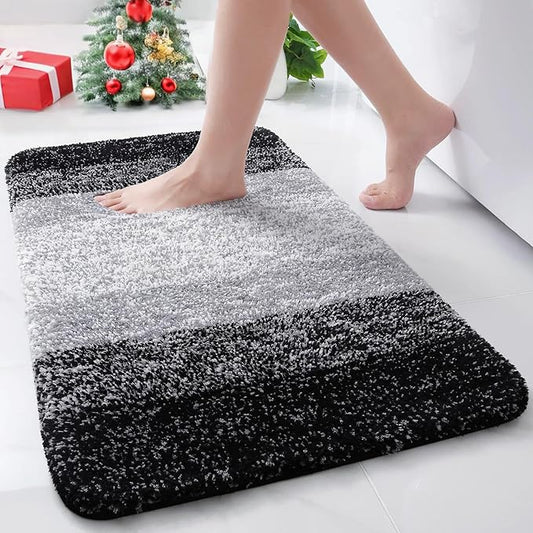 Arotive Microfiber Bathroom Rugs, Shaggy Soft and Absorbent Bath Rug, Non-Slip, Thick Plush Machine Washable Dry Bath Mats for Bathroom, Tub and Shower, 24x16, Black, Rectangular