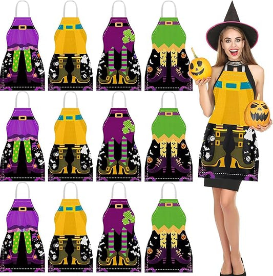 YLOLUL 12 Pcs Halloween Apron Witch Leg Cooking Aprons Halloween Party Decorate Happy Halloween Baking Grilling Aprons