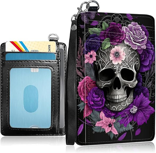 Leather Slim Wallet for Men Women-RFID Blocking Front Pocket Wristlet,Small Credit Card Holder Wallets ID Window