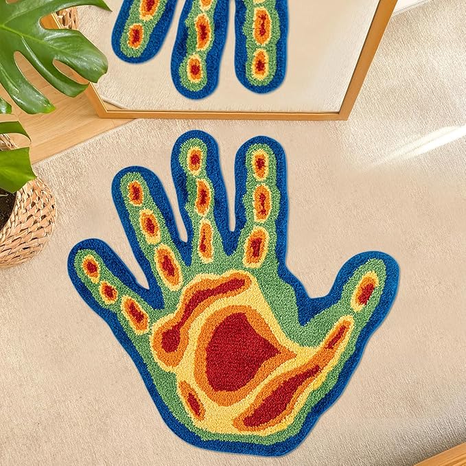 Hand Shaped Rug Fun Bedroom Rug Aesthetic Cool Bathroom Rugs Cute Cartoon Abstract Bathroom Mat Extra Soft Tufted Quick Dry Non Slip Bath Mats for Bathroom (Blue,2.9 x 2.9FT)