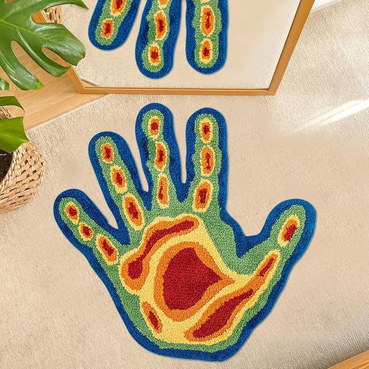 Hand Shaped Rug Fun Bedroom Rug Aesthetic Cool Bathroom Rugs Cute Cartoon Abstract Bathroom Mat Extra Soft Tufted Quick Dry Non Slip Bath Mats for Bathroom (Blue,2.9 x 2.9FT)