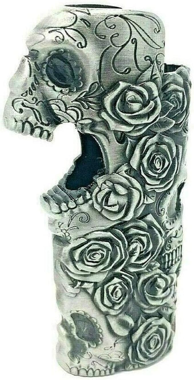 Rose Skull Skeleton Metal Lighter Case Cover Holder fits BIC Full Standard Size Lighter J6