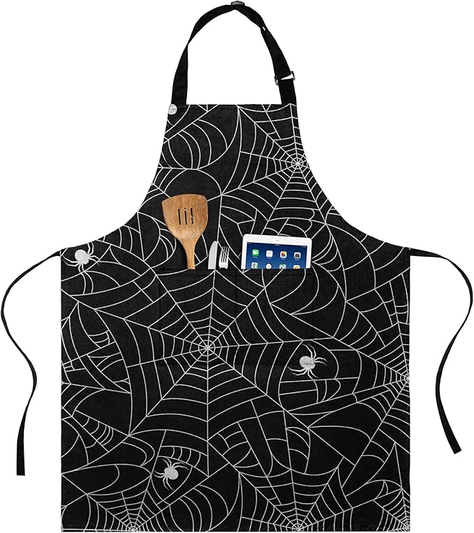BOHARERS Apron for Halloween - Black Spider Webs Aprons for Cooking Baking Halloween Party Decorations