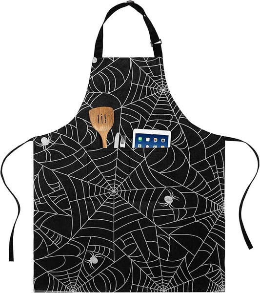 BOHARERS Apron for Halloween - Black Spider Webs Aprons for Cooking Baking Halloween Party Decorations