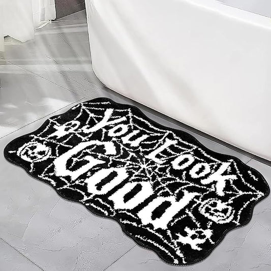 Meetory Halloween Bathroom Rug - Spider Web Bath Mat, Halloween Machine Washable Goth Bath Mat, Non-Slip Rugs, Area Rugs, Gothic Rug for Front Door, Bedroom, Living Home (Black)