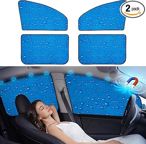 Aokway Side Window Sunshade Sun Shade for Car Window Double Thickness Auto Windshield Sunshades Curtain Universal Fit for Driver for Baby UV Protection (Blue, Front+Rear Side 4Pcs)