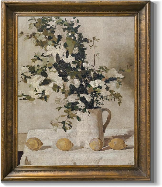 Botanical Art Canvas Prints Wall Decor Aesthetic Flowers and Lemons Pictures Painting Rustic Still Life Artwork 8" x 10" Unframed Vintage Wall Art for Living Room Bedroom Farmhouse Office Home Decor
