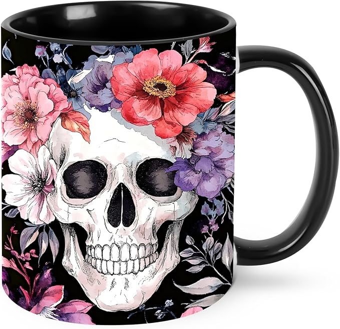 Skull Coffee Mug 11 OZ Ceramic Tea Cup Women Men Gifts Office Home Microwaveable & Dishwasher Safe Christmas Birthday