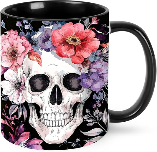 Skull Coffee Mug 11 OZ Ceramic Tea Cup Women Men Gifts Office Home Microwaveable & Dishwasher Safe Christmas Birthday