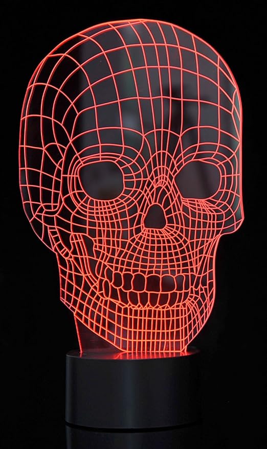 PowerTRC 3D LED Night Light Optical Illusion Skull, Desk Table Lamp Color Change Multi Effects Functions | 7 Colors USB Powered Birthday & Party Gift