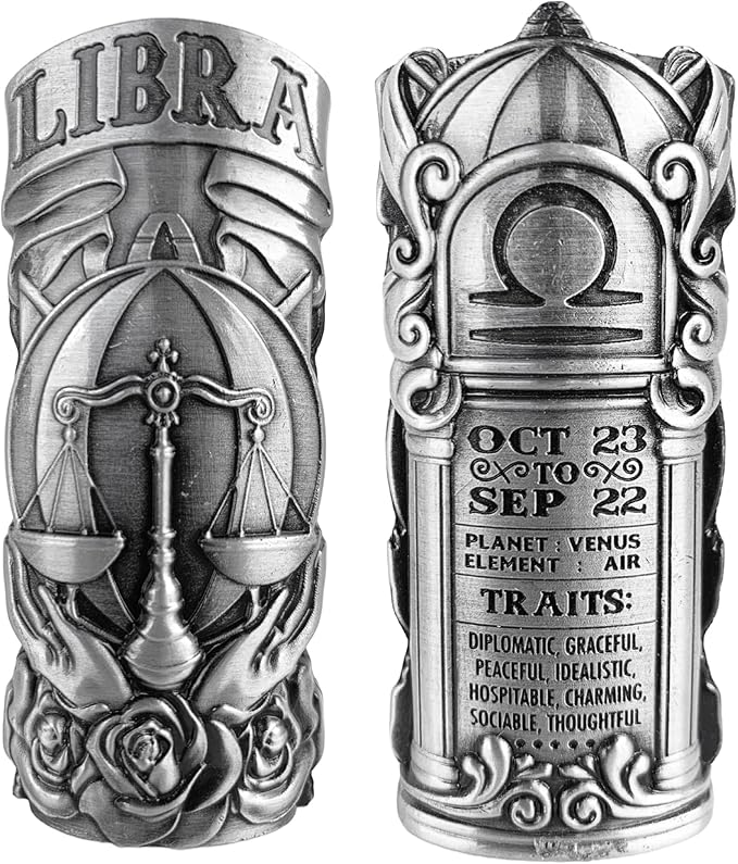 Metal Case Fits BIC J6 Standard Full Size Lighter - Zodiac Astrology Design in Libra - One Piece Per Order