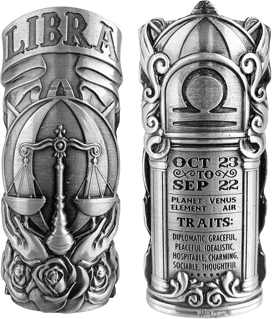 Metal Case Fits BIC J6 Standard Full Size Lighter - Zodiac Astrology Design in Libra - One Piece Per Order