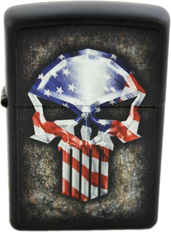 Zippo Custom American Flag Punisher Punisher Skull Lighter - Matte Black