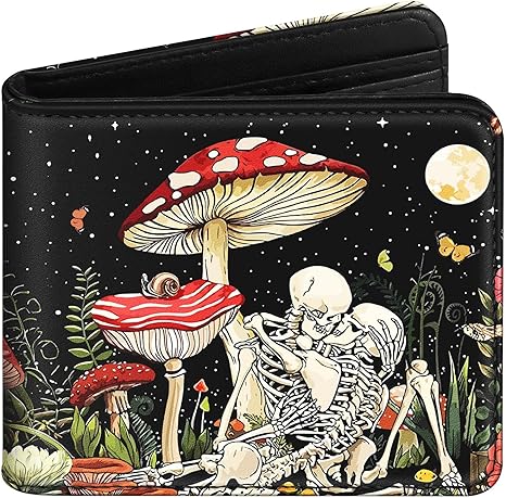 Bistup Girls Wallet Cute Leather Bifold Wallet Skull for Women Teen Girls Goth Horror Credit Card Cash Id Holder Rfid Blocking Mushroom Skeleton Bi Fold Small Wallets With Coin Pocket Slim Scary Cool