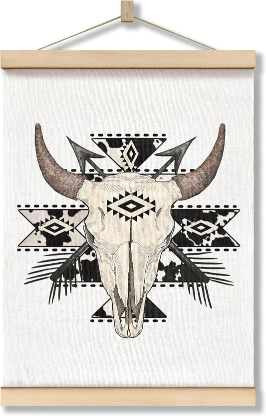 ZNGFON Boho Aztec Western Cow Bull Skull Wall Art Poster Hanger Frame 12x16,Boho Cow Aztec Western Wall Room Decor for Bedroom,Cows Wall Hanging Banner Decor for Farmhouse Living Room