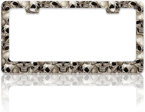 Skull License Plate Frame Stainless Steel Skeleton Gothic License Plate Holder for Front and Rear Car Tags Funny for Car Decoration Accessories with Screws 6.3 X 12.2 in for Women Men