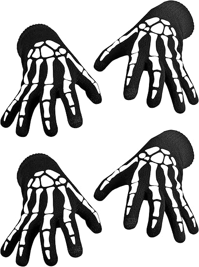 Skeleton Gloves with Touchscreen and Warm for Halloween Cosplay Party and Daily Wears 2 Pairs