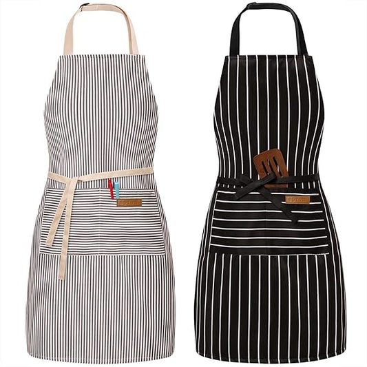 2 Pack Adjustable Bib Apron with 2 Pockets Chef Cooking Kitchen Restaurant Aprons for Women Men