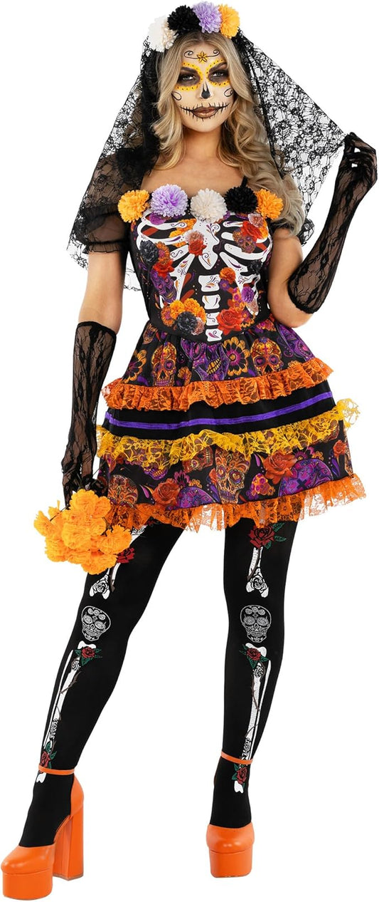Womens Day Of The Dead Costume Adult, Day of Dead Costume Womens, Dia De Los Muertos Dress Women Catrina Halloween