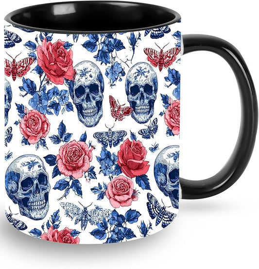 Skull Funny Ceramic Coffee Mug 11 oz Novelty Tea Cup with Handle Gifts for Birthday Christmas Men Women Friends