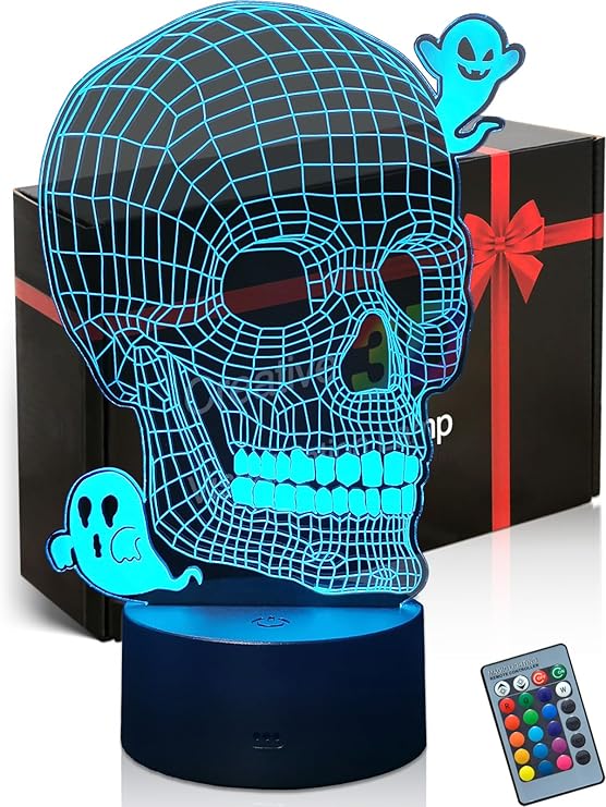 Skull 3D Night Light, Ghost Lamp Illusion LED, Kids Birthday Gifts, Halloween Bedroom Decoration, 16 Colors Smart Touch Remote Control Dimmable