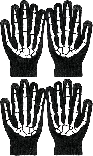 Women Men 2 Pairs Skeleton Gloves Skull Bone Gloves Glow In The Dark Halloween Accessories
