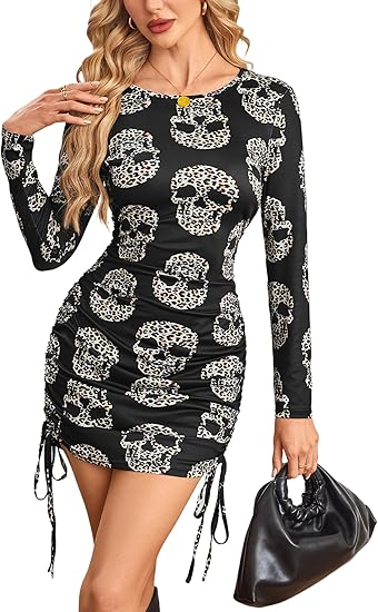 Women Long Sleeve Halloween Bodycon Drawsting Dresses