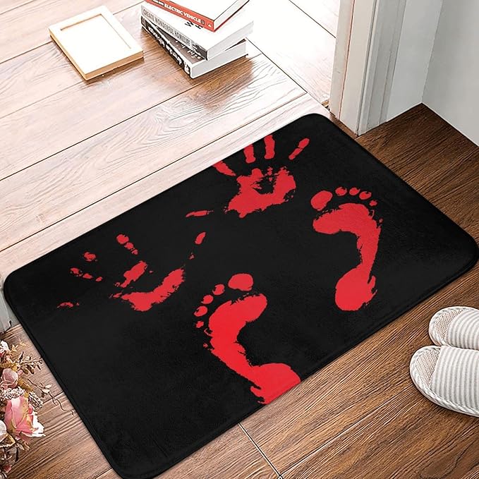 Bath Mat Funny Red Bloody Handprints and Footprints Quick Dry Bathroom Rugs Non Slip Absorbent Shower Rug Floor Mat for Bathroom, Bathtub,Sink,20x32 Inch