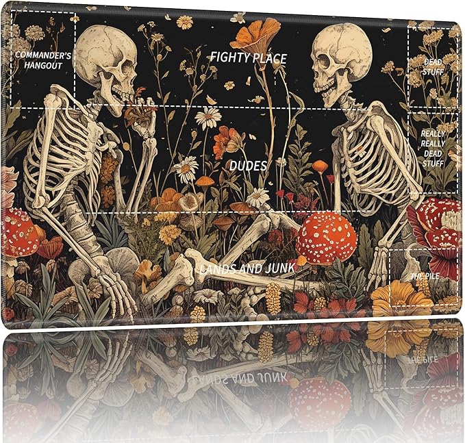 Playmat for MTG,Card Playmat Stitched with Zones for MTG Card Game Playing, TCG and Board Game Mat for Cards,Mousepad Desk Mats,Game Mat 27.5 x 15.74 inches-Skull Mushrooms