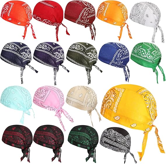 18 Pieces Do Rag Skull Cap Paisley Pattern Bandanna Biker Head Wraps Quick-Drying Hats, Sweat Wicking Beanie for Men and Women, Multicolor, 4XL