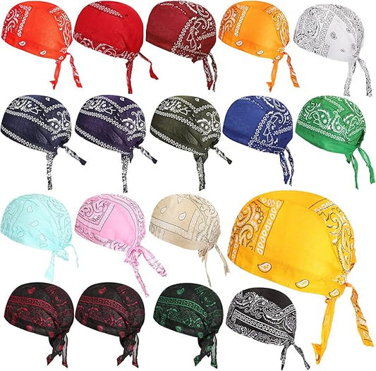 18 Pieces Do Rag Skull Cap Paisley Pattern Bandanna Biker Head Wraps Quick-Drying Hats, Sweat Wicking Beanie for Men and Women, Multicolor, 4XL
