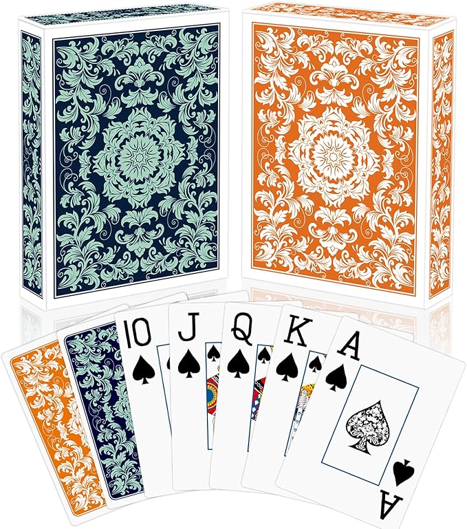 Playing Cards,Deck of Cards,Playing Card 2 Pack,Poker Cards Set,Jumbo Large Print Playing Cards for Adults Seniors,Card Games for Family Game Night Party (Green and Orange)