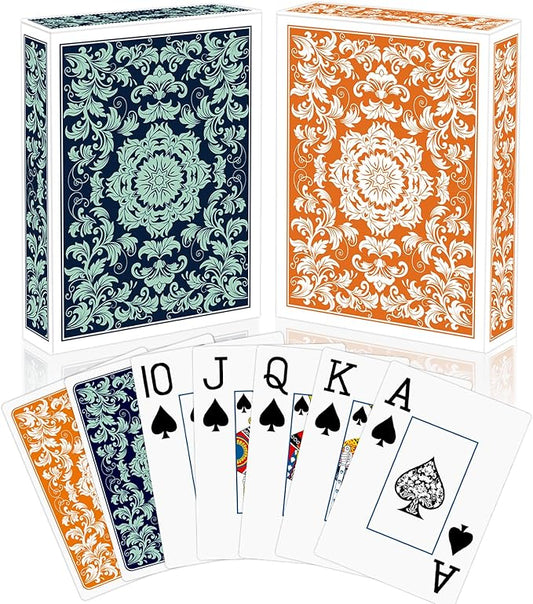 Playing Cards,Deck of Cards,Playing Card 2 Pack,Poker Cards Set,Jumbo Large Print Playing Cards for Adults Seniors,Card Games for Family Game Night Party (Green and Orange)