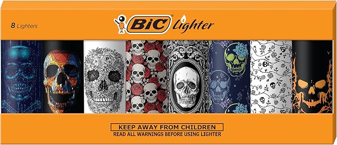 BIC Special Edition Skulls Series Maxi Pocket Lighters, Great for Lighting Candles, Set of 8 Lighters
