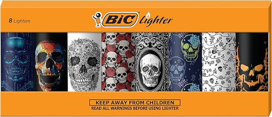 BIC Special Edition Skulls Series Maxi Pocket Lighters, Great for Lighting Candles, Set of 8 Lighters