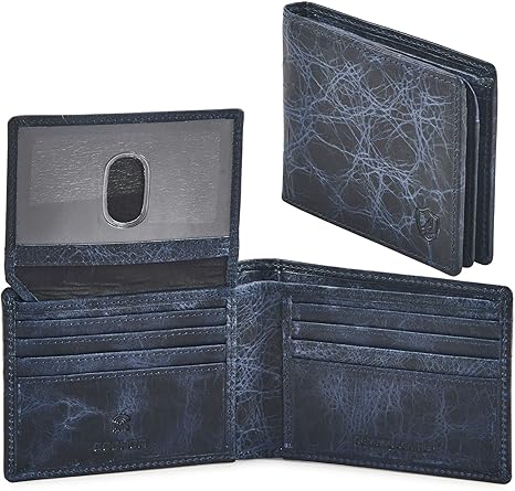 Cochoa Bifold Wallet for Men's Real Genuine Slim Leather RFID Blocking 2 ID Windows Stylish Travel Gift Box (DISTRESSED, NIGHT SKY)