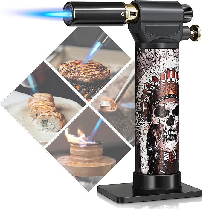 Kitchen Torch Lighter, Butane Refillable Lighters with Adjustable Jet Flame, One-hand Operation Blow Torch for Cooking, BBQ, Baking, Brulee Creme, Soldering (NO Gas)