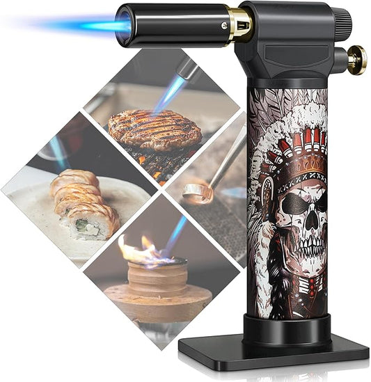 Kitchen Torch Lighter, Butane Refillable Lighters with Adjustable Jet Flame, One-hand Operation Blow Torch for Cooking, BBQ, Baking, Brulee Creme, Soldering (NO Gas)