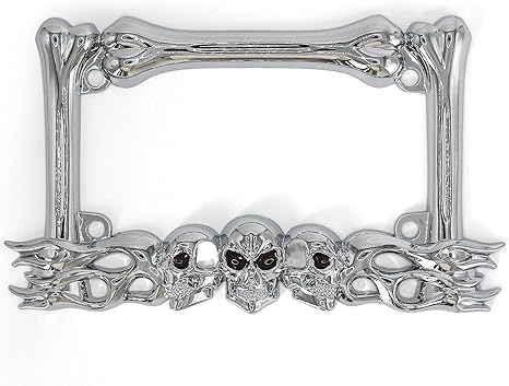 Heavy-Duty Skull Motorcycle License Plate Frame – Fits 7 x 4 in Standard Plates, Compatible with Most Cruiser, Dual-Sport, Sport, and Street Motorcycles
