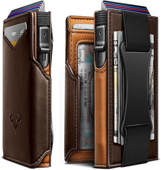BULLIANT Men Wallet Gift Boxed,Slim Front Pocket Wallet Money Clip Card Holder 3.8"x2.7",Pop-up Access