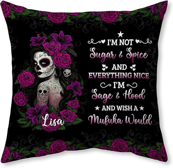 Hyturtle Personalized Floral Sugar Skull Pillow with Insert - Sugar Skull Gifts for Women Lovers - Day of Dead Gift for Girl - Day of The Dead Home Decor - Custom Throw Pillow 18x18 Sofa Decoration
