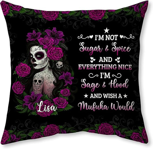 Hyturtle Personalized Floral Sugar Skull Pillow with Insert - Sugar Skull Gifts for Women Lovers - Day of Dead Gift for Girl - Day of The Dead Home Decor - Custom Throw Pillow 18x18 Sofa Decoration