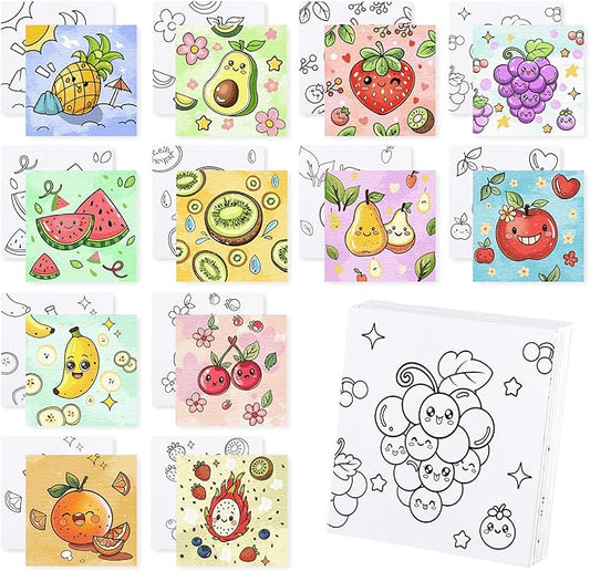 12 Packs Fruit Pre Drawn Canvas to Paint, Pre Printed Canvas for Painting, Pre Stretched Canvas Outline Painting Boards for Beginners, Students, Party Favors(4 * 4in)