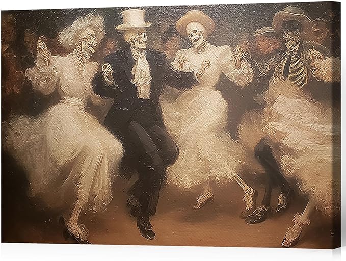 Halloween Wall Art, Creepy Gothic Skull Dance Poster Print, Horror Dark Academia Wall Decor For Home Living Room Bedroom 12X18 in Unframed