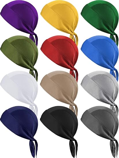 Geyoga 12 Pcs Sweat Wicking Beanie Cap Bandana Skull Cap Breathable Cooling Skull Hats Helmet Liner Pirate Hat for Men Women