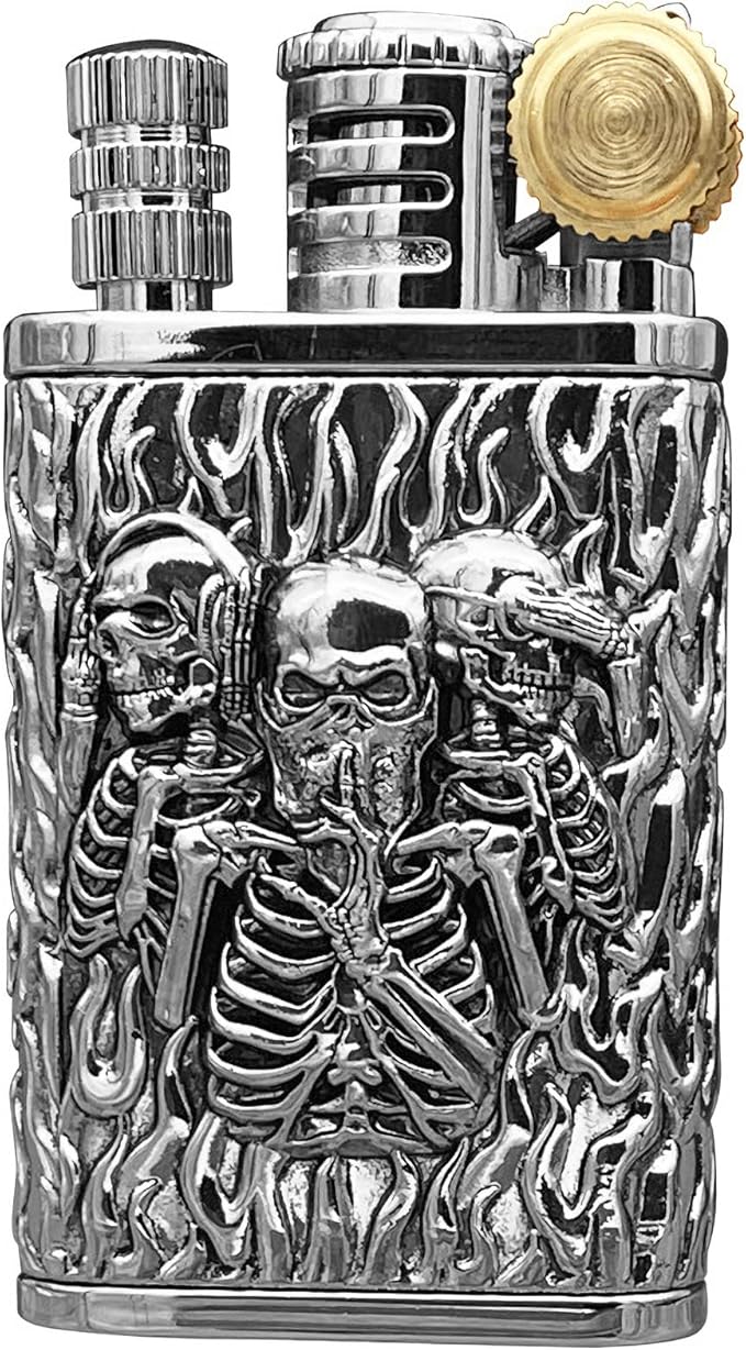 Permanent Match Vintage Cool Skull Cigarette Lighter - Forever Matches, Reusable Kerosene Lighter - Unique Birthday Gift for Men (Silver)
